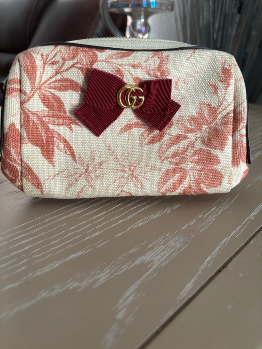 Gucci Floral Canvas Cosmetic Pouch in Cream and Rose